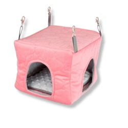 Usztywniany domek z wodoodporną poduchą z szarego polaru minki i koralowej pikówki