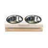 Drewniana jadalnia z metalowymi miseczkami 2x220ml dla małych zwierząt
