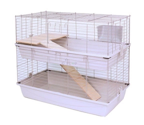 Piętrowa klatka dla świnki morskiej 100x55x(h)93cm - szare kuwety, srebrne kraty