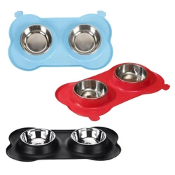 Podwójna miska z antypoślizgową podstawką dla świnki morskiej 2×250 ml (stal nierdzewna + silikon)