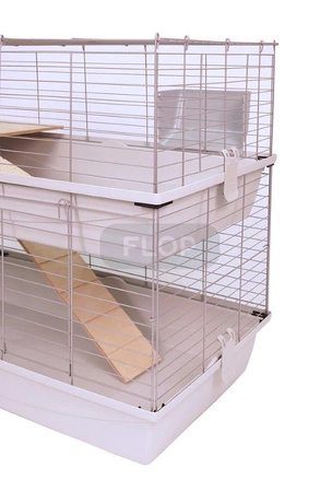 Piętrowa klatka dla świnki morskiej 100x55x(h)93cm - szare kuwety, srebrne kraty