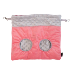 Duży paśnik na dużo sianka z szarego polaru minki i koralowej pikówki