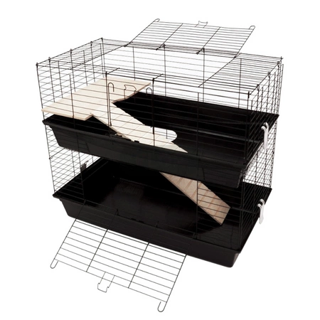Piętrowa klatka dla świnki morskiej 100x55x(h)93cm - czarne kuwety, czarne kraty