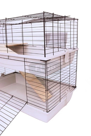 Piętrowa klatka dla świnki morskiej 100x55x(h)93cm - szare kuwety, srebrne kraty