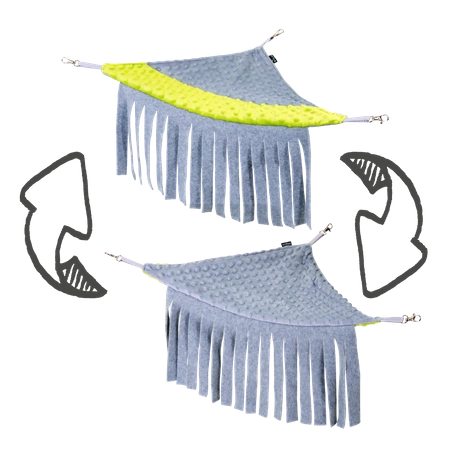 Hamak narożny z frędzelkami z polaru minki - limonka i szarość