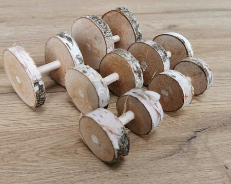 Zestaw 2 hantli z brzozowych krążków do gryzienia i zabawy