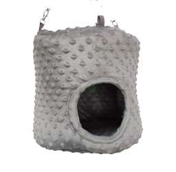 Okrągły domek do podwieszenia  z szarego polaru minky dla świnki morskiej