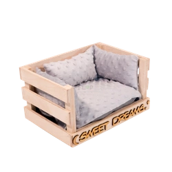 Ażurowe legowisko z wodoodporną poduchą z szarego polaru minki i mini podusiami dla świnek morskich