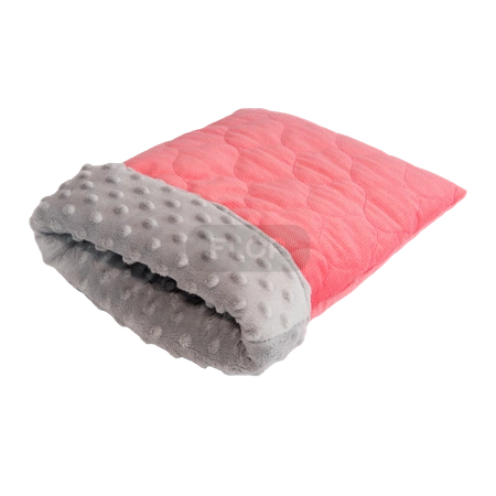 Norka śpiworek z szarego polaru minki i koralowej pikówki