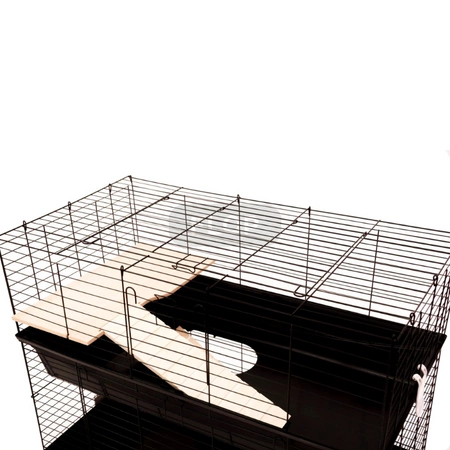 Piętrowa klatka dla świnki morskiej 100x55x(h)93cm - czarne kuwety, czarne kraty