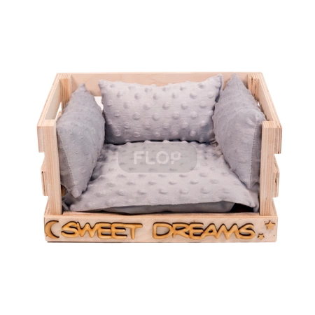 Ażurowe legowisko z wodoodporną poduchą z szarego polaru minki i mini podusiami dla świnek morskich