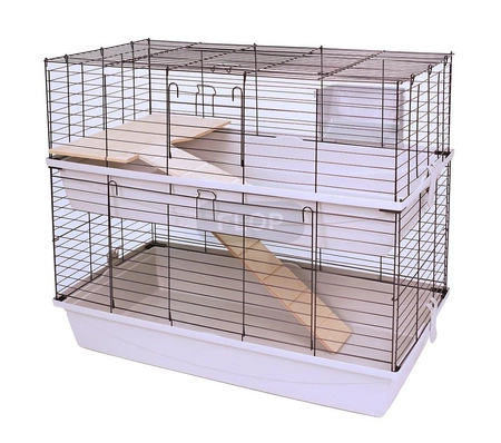 Piętrowa klatka dla świnki morskiej 100x55x(h)93cm - szare kuwety, srebrne kraty