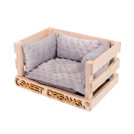 Ażurowe legowisko z wodoodporną poduchą z szarego polaru minki i mini podusiami dla świnek morskich