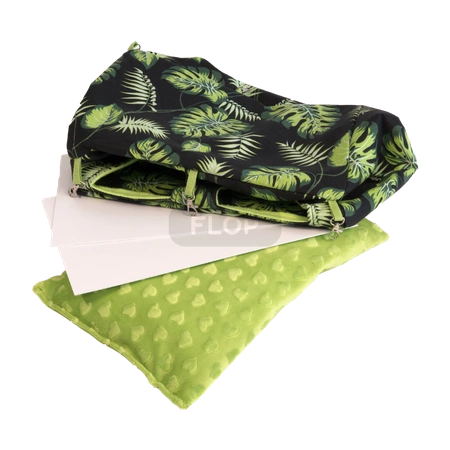 Podwójny, usztywniany domek z wodoodporną poduchą czarny w liście dla kilku świnek