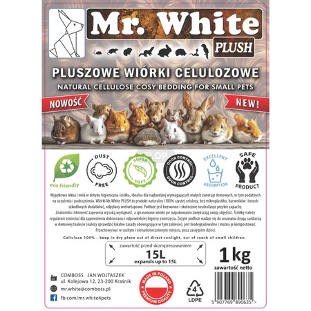 Mr. White Pluszowe Wiórki Celulozowe PLUSH 1kg – Idealne dla Świnek Morskich